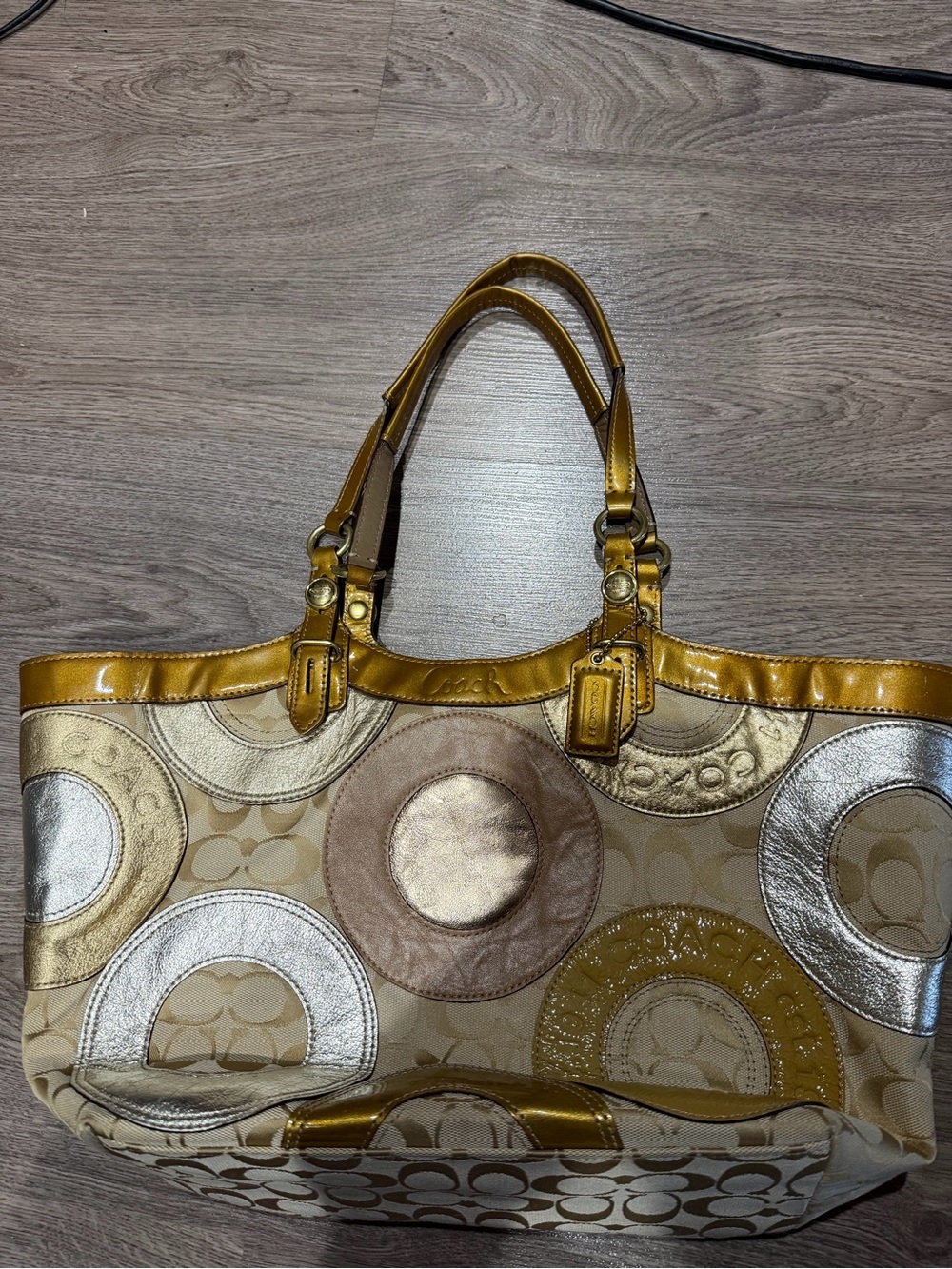 Gold and Silver Circle Pattern Tote Bag